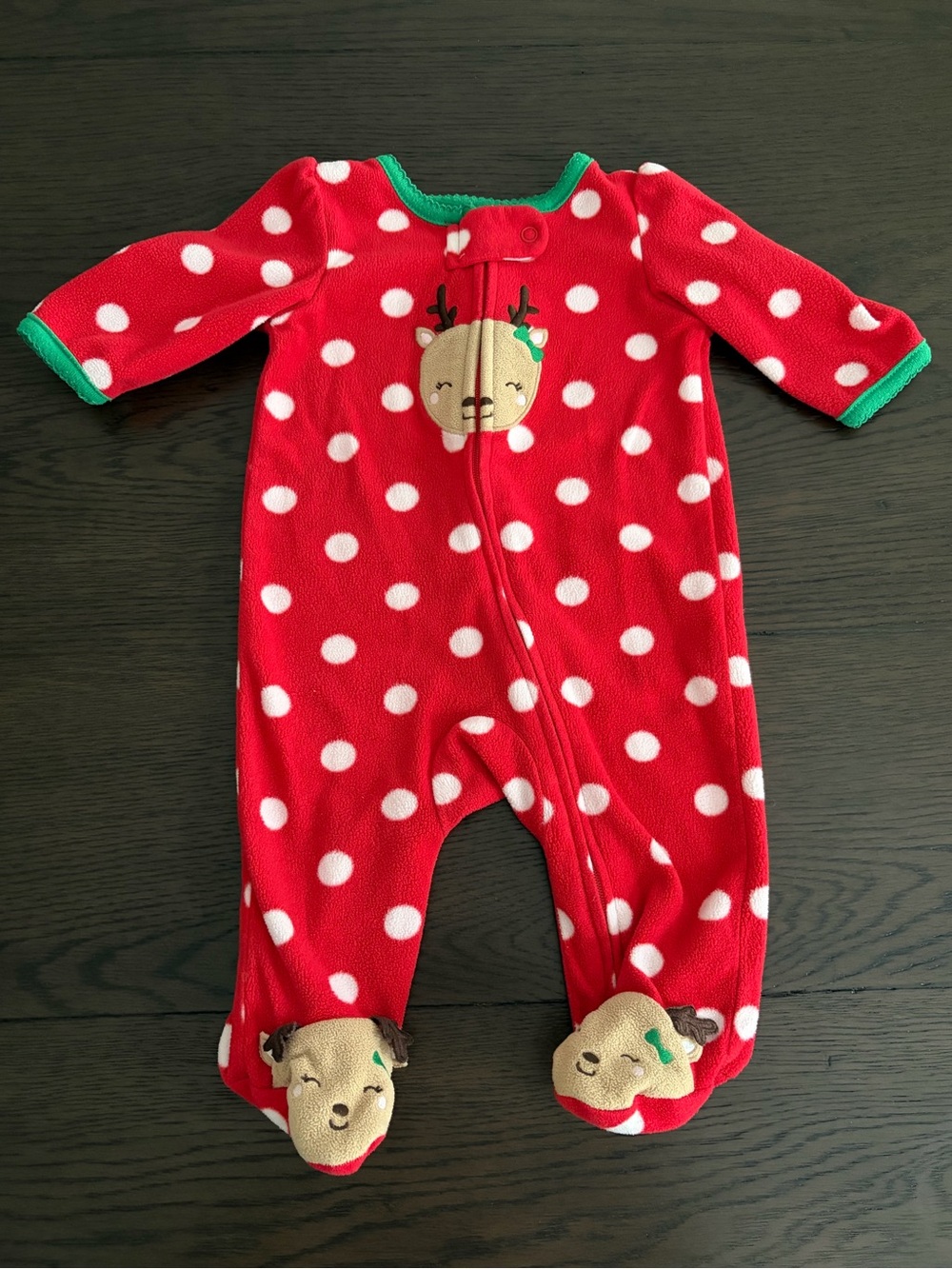 Red Polka Dot Reindeer Footie (3M)